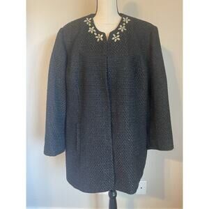 Alfred Dunner Women's Plus 24W Knit Blazer Jacket Black Sparkle Lined Jeweled